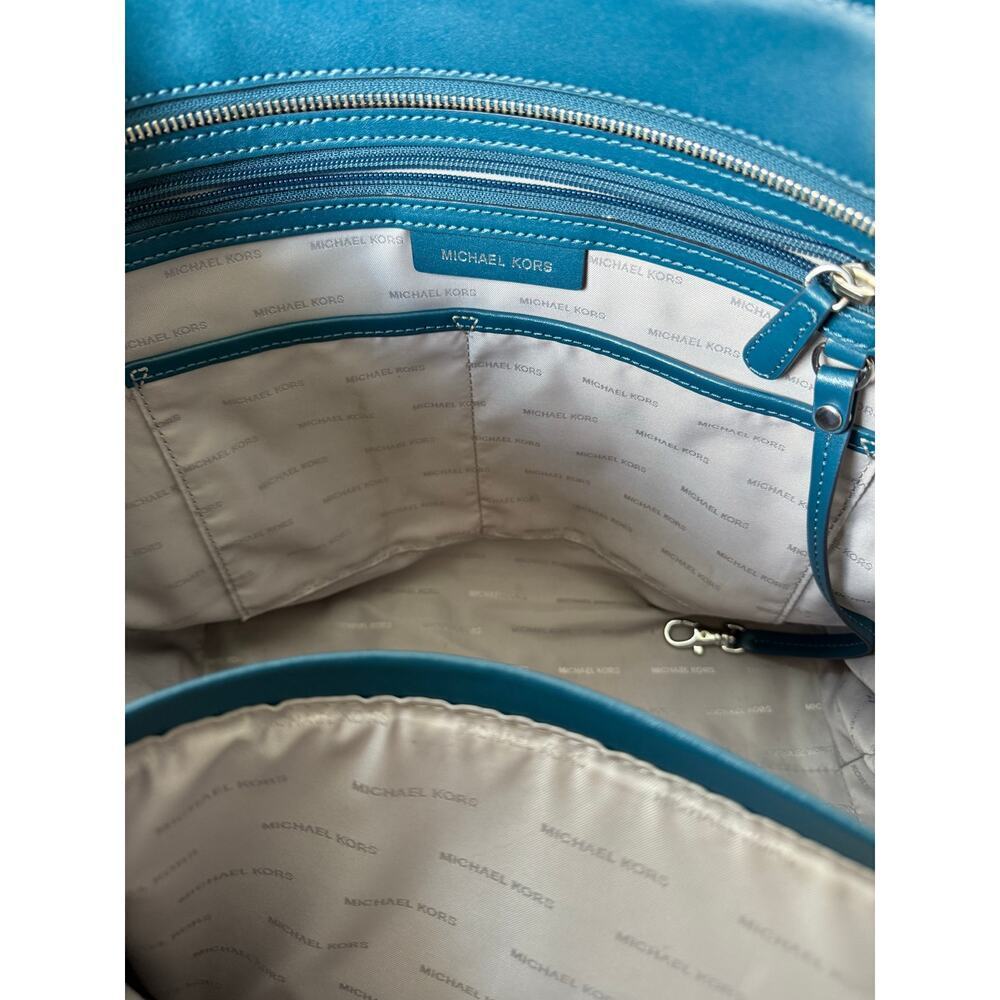 Michael Kors Whitney Large LeatherTeal Zippered Tote GUC - Picture 14 of 16